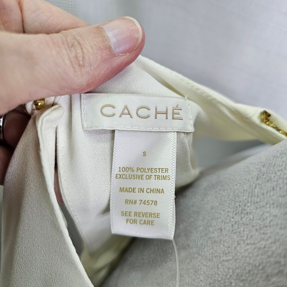 Cache Bead Trim Cream Pleated Sleeveless Blouse Size Small - Picture 7 of 7